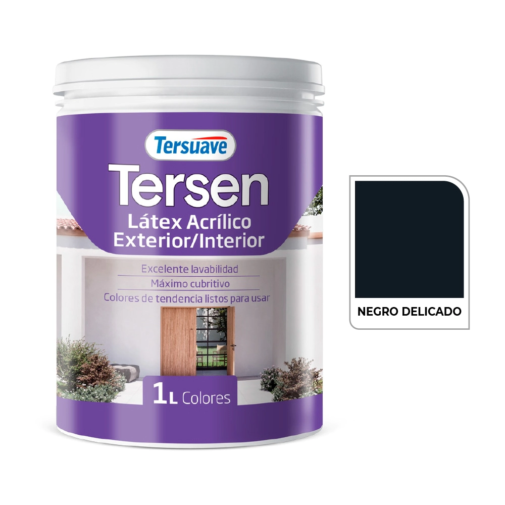 TERSEN LATEX EXTERIOR INTERIOR NEGRO DELICADO 1 LT